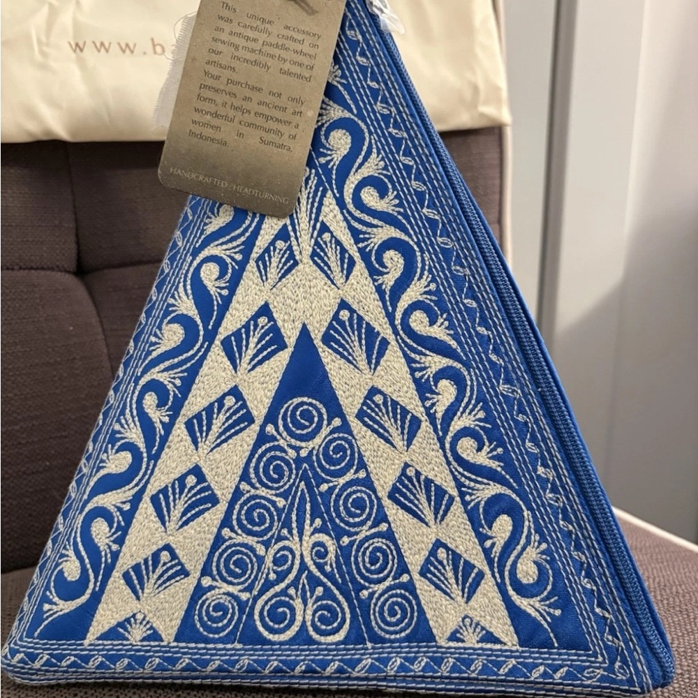 Blue and Cream Embroidered Clutch